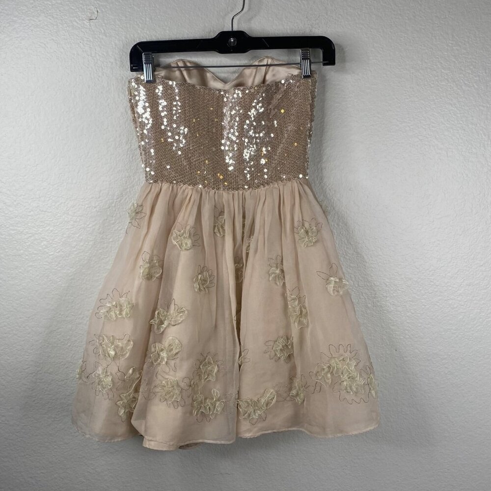 Betsey Johnson Dress Womens Pink Sz 0 Silk Strapless Sequins Flowers Dainty Prom - Picture 10 of 15